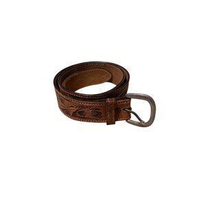 Western Genuine  Tooled Rawhide Brown Belt With Exchangeable Buckle Size 34